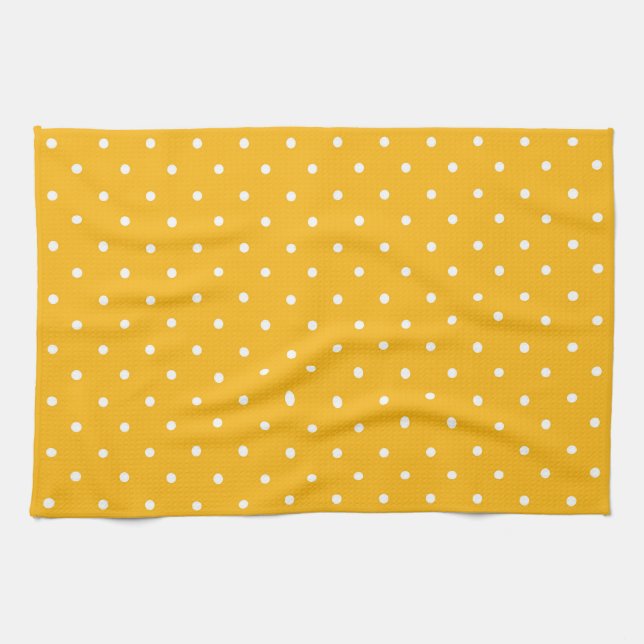 Mustard yellow white polka dots pattern  Kitchen Towel (Horizontal)