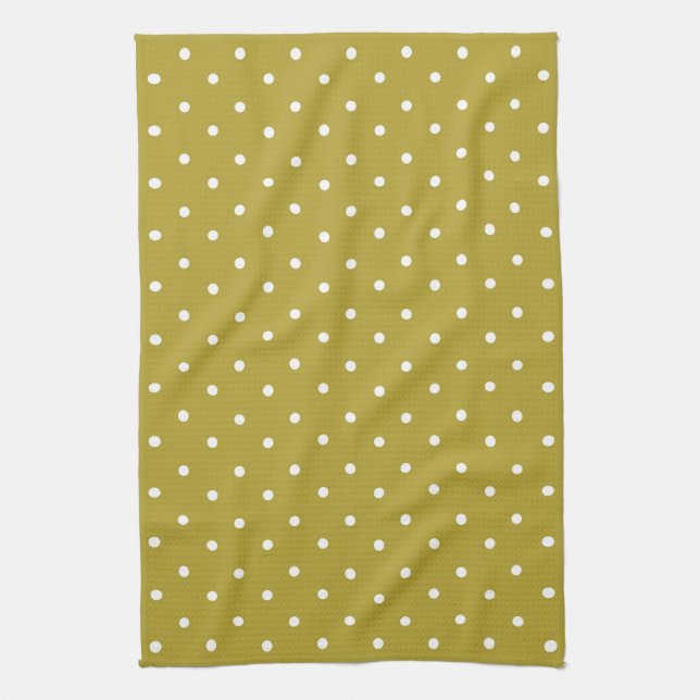  Mustard yellow white polka dots pattern  Kitchen Towel (Vertical)