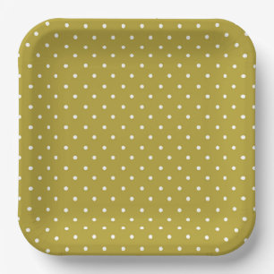  Mustard yellow white polka dots pattern  Paper Plate