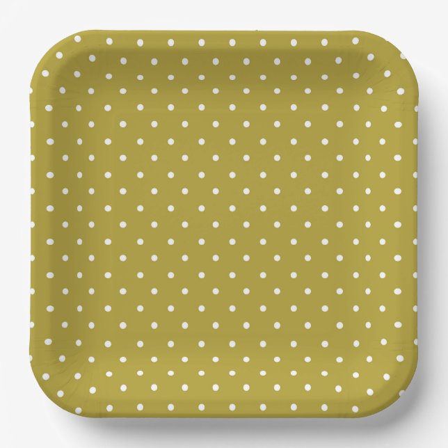  Mustard yellow white polka dots pattern  Paper Plate (Front)
