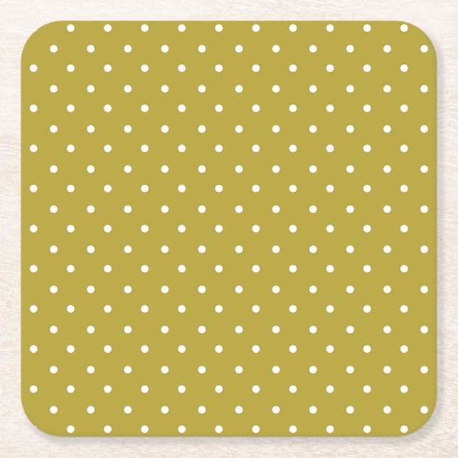  Mustard yellow white polka dots pattern  Square Paper Coaster (Front)