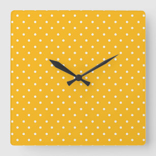 Mustard yellow white polka dots pattern Square W Wall Clock