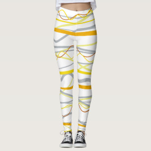 Mustard Yellow White Silver Stripes Leggings