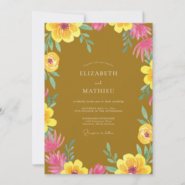 Mustard Yellow Wildflower Wedding Invitation (Front)