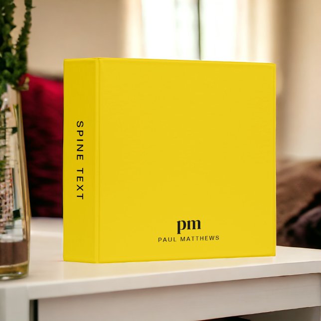 Mustard Yellow with Monogram Initials and Name Binder (Personalize with your initials and name.)