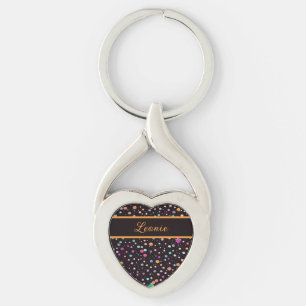 Muster schwarz mit bunten Punkten und Blumen Keychain