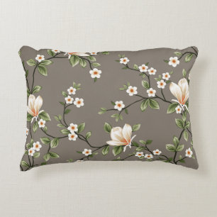 mustered small flowers with green leaves pattern o accent pillow