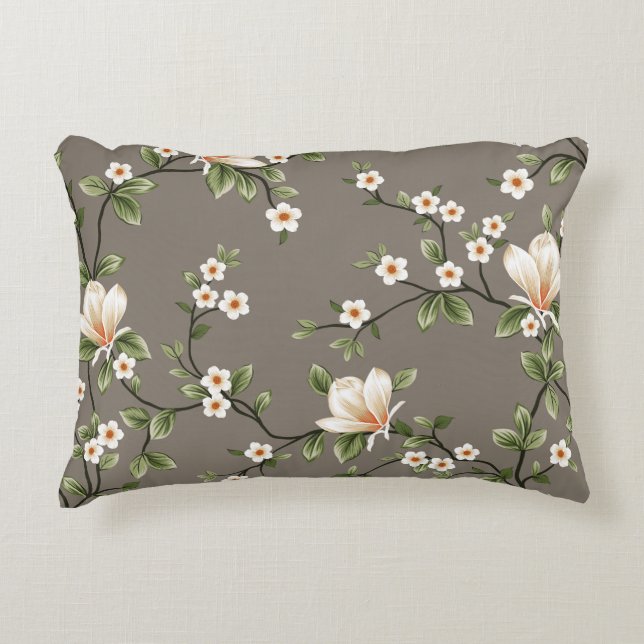 mustered small flowers with green leaves pattern o accent pillow (Front)