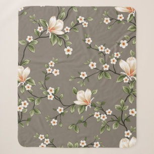 mustered small flowers with green leaves pattern o sherpa blanket