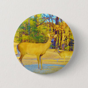Musturd Coloured Deer with light blue 2 Inch Round Button