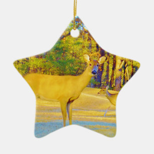 Musturd Coloured Deer with light blue Ceramic Ornament
