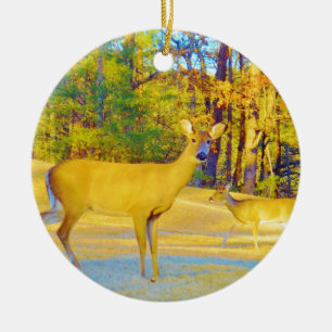 Musturd Coloured Deer with light blue Ceramic Ornament