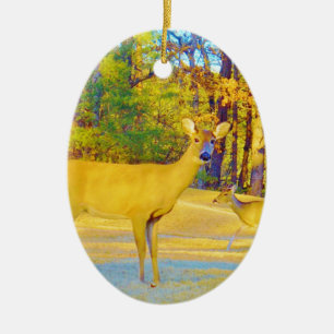 Musturd Coloured Deer with light blue Ceramic Ornament