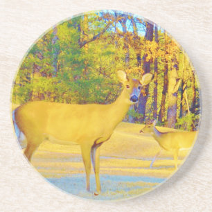 Musturd Coloured Deer with light blue Coaster