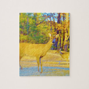 Musturd Coloured Deer with light blue Jigsaw Puzzle
