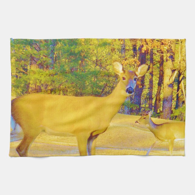 Musturd Coloured Deer with light blue Kitchen Towel (Horizontal)