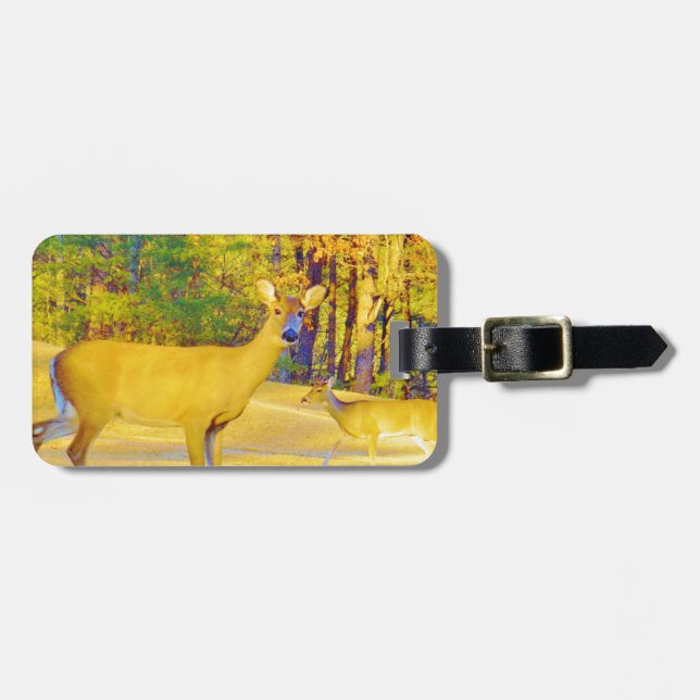 Musturd Coloured Deer with light blue Luggage Tag (Front Horizontal)