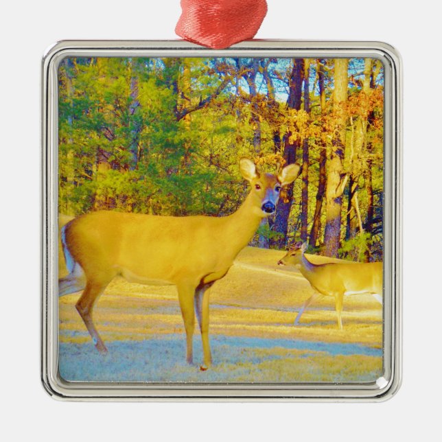 Musturd Coloured Deer with light blue Metal Ornament (Front)