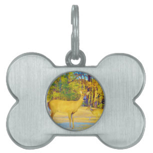 Musturd Coloured Deer with light blue Pet Name Tag