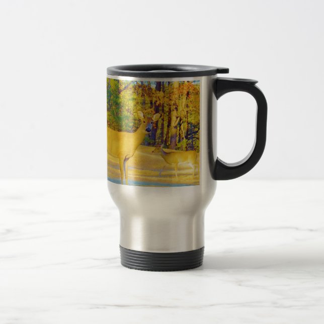 Musturd Coloured Deer with light blue Travel Mug (Right)