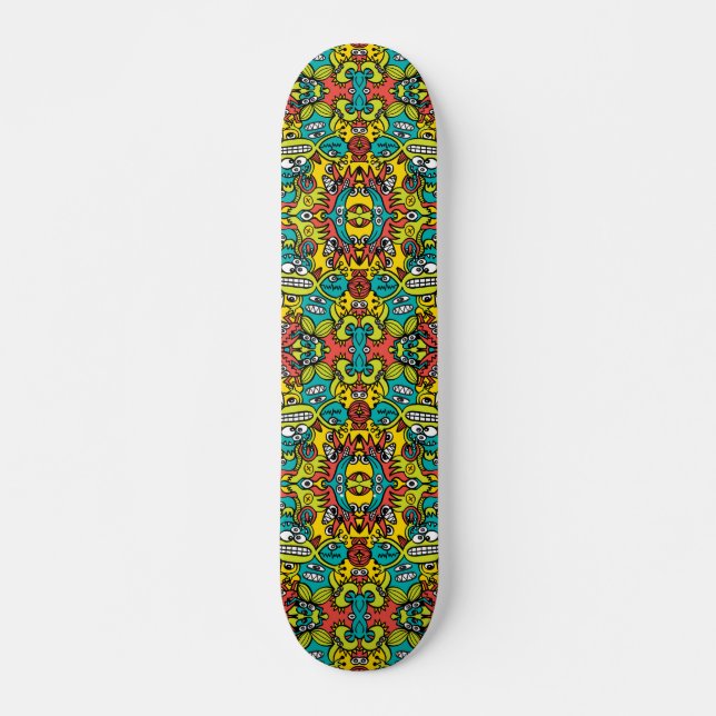 Mutant creatures from my doodle art style lab skateboard (Front)