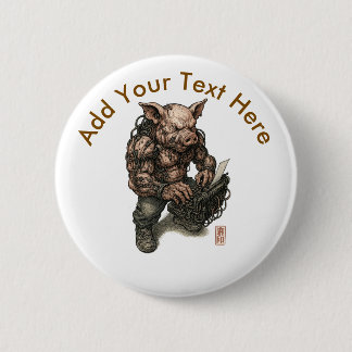 Mutant Pig Warrior – Cyberpunk Butcher with Chains 2 Inch Round Button