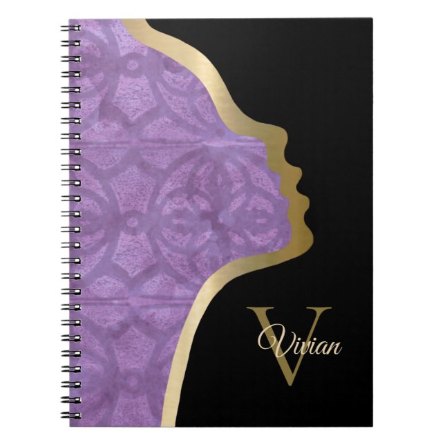 Mute Purple Black And Gold Face Notebook (Front)
