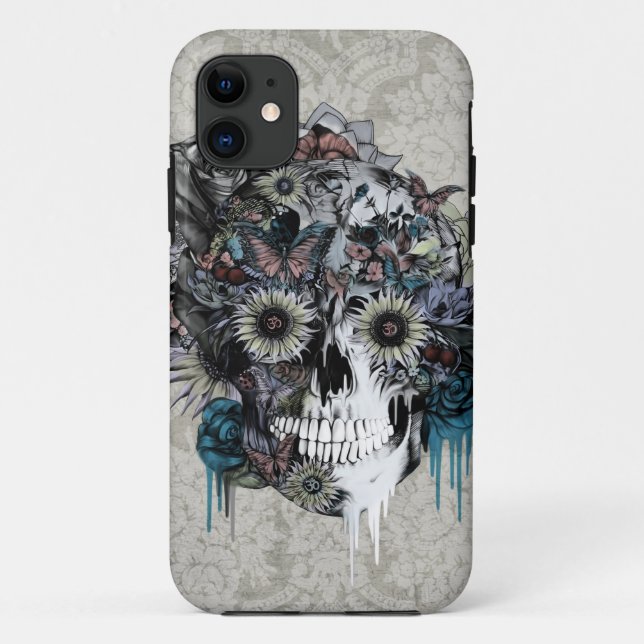 Mute, sunflower skull damask Case-Mate iPhone case (Back)