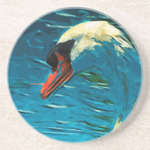 Mute Swan Abstract Impressionism Coaster