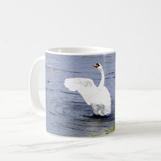 Mute Swan Wings Bathing. Coffee Mug (Front Left)