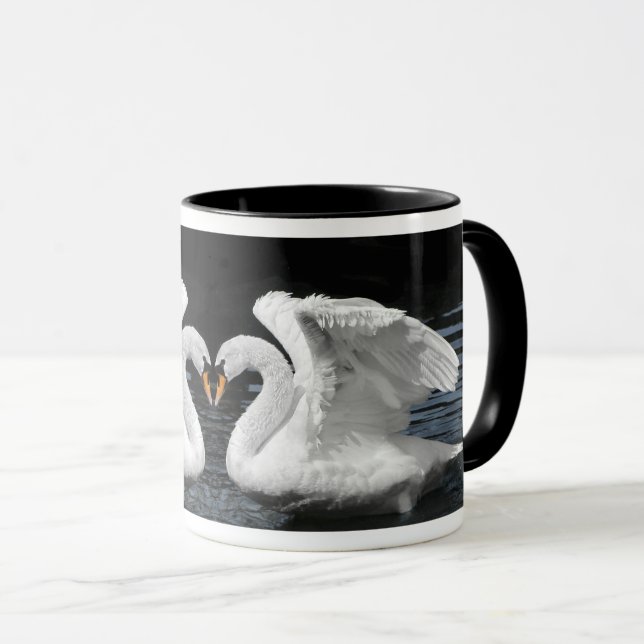 Mute White Swan Mirror Image Animal Photography Mug (Front Right)
