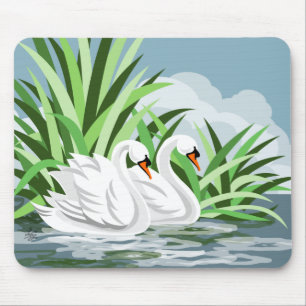 Mute White Swan Pair Mouse Pad