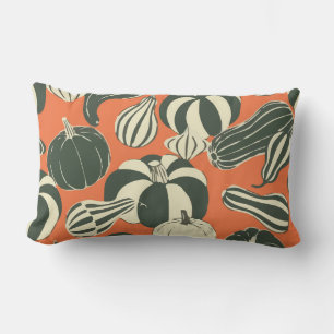 Muted Autumn Gourd Pattern Terracotta Pumpkin  Lumbar Pillow