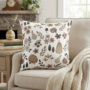 Muted Autumn Harvest Pumpkins and Foliage Throw Pillow