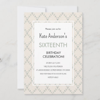 Muted Block Print Floral Birthday Invitation