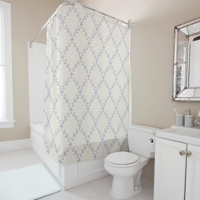 Muted Blue Floral Trellis Block Print Pattern (In Situ)