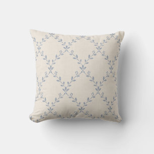 Muted Blue Floral Trellis Block Print Pattern Throw Pillow