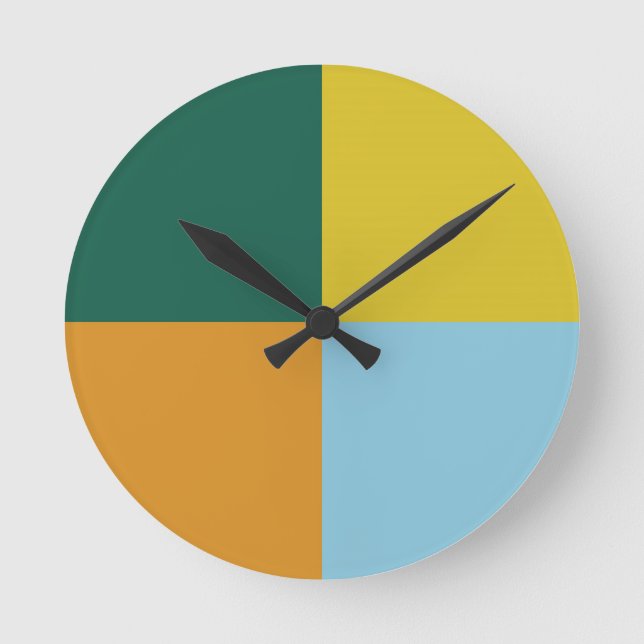 Muted Blue Green Yellow Orange Combination Round Clock (Front)
