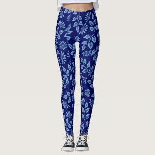 Muted Blue Leaf Abstract Pattern Design  Leggings