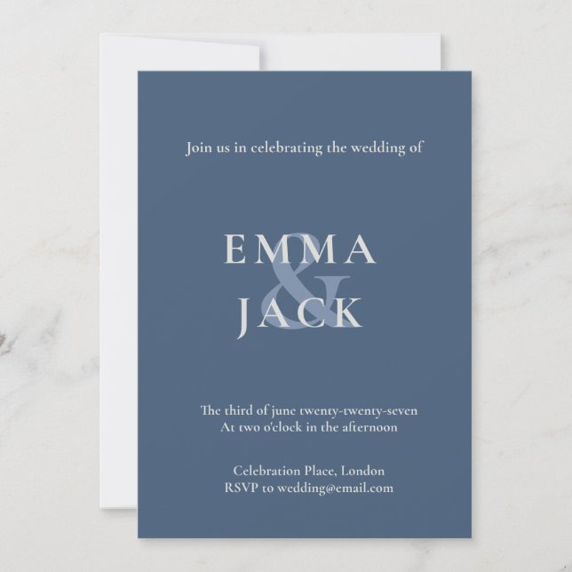 Muted Blue Minimal Wedding Invitation (Front)