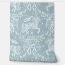 Muted Blue Rococo Carousel Horses & Florals