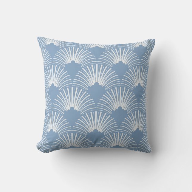 Muted Blue & White Art-deco Pattern Throw Pillow (Front)