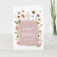 Muted Blush Wildflower Butterfly Happy Birthday