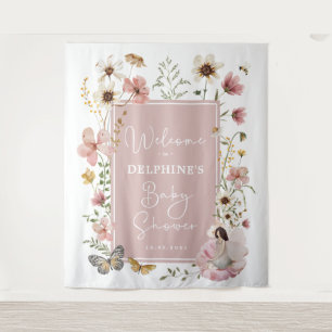 Muted Blush Wildflower Fairy Baby Shower Welcome Tapestry