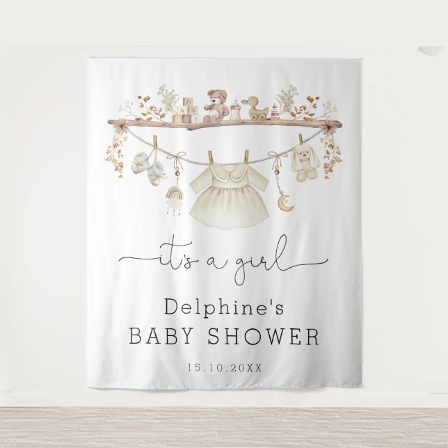 Muted Boho Baby Girl Dress Baby Shower Welcome Tapestry (Front)