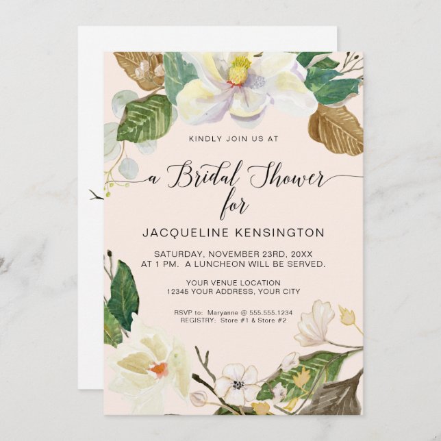 Muted Boho Floral Watercolor Foliage Bridal Shower Invitation (Front/Back)