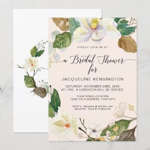 Muted Boho Floral Watercolor Foliage Bridal Shower Invitation