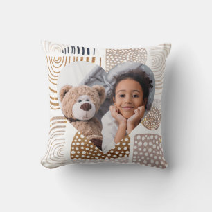 Muted Boho Shapes Heart Photo Throw Pillow