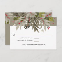 Muted Botanical |Moss Grey & Red | Wedding RSVP