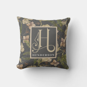 Muted Botanical Pattern Monogram H Throw Pillow